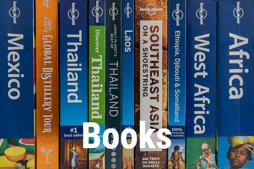 row of travel guidebooks